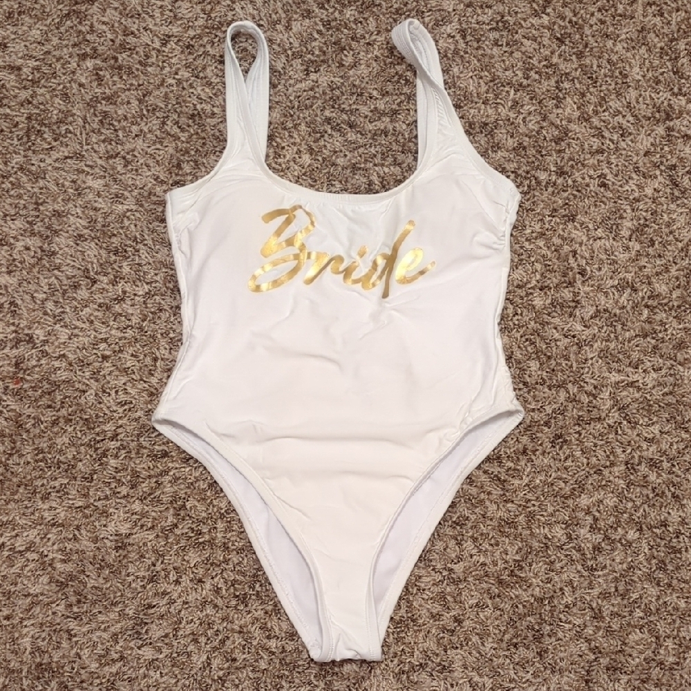 Lulu's Dive Into Romance white bride one piece low scoop back swimsuit - Picture 9 of 15